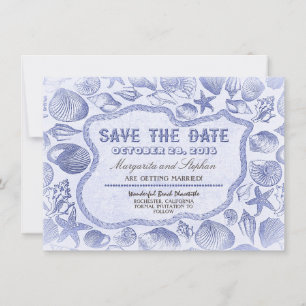 coquillages bleus plage mariage save the date