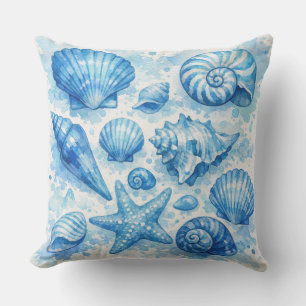 Coquillages bleus. Thème nautique. Coussin décorat