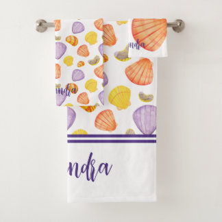 Coquillages d'aquarelle avec nom Ensemble de servi