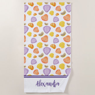 Coquillages d'aquarelle avec serviette de plage No