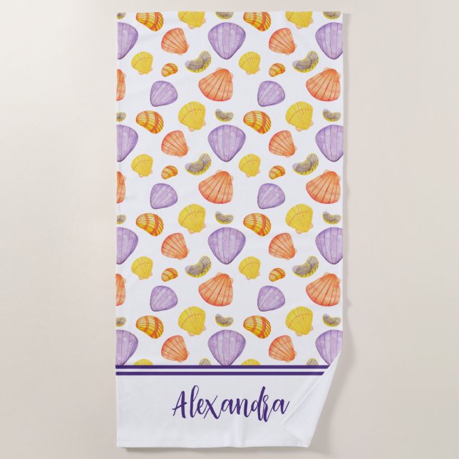 Coquillages d'aquarelle avec serviette de plage No (Devant)