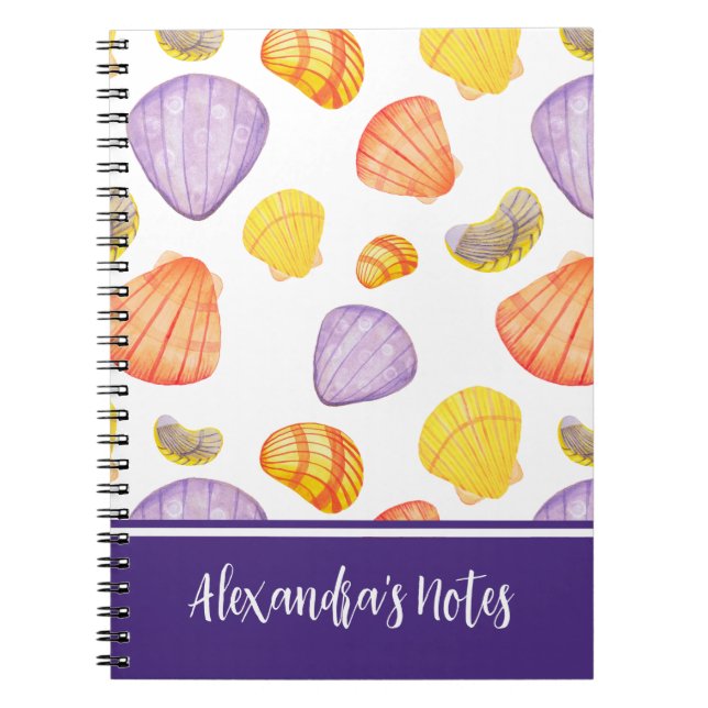 Coquillages d'aquarelle Carnet avec nom (Devant)
