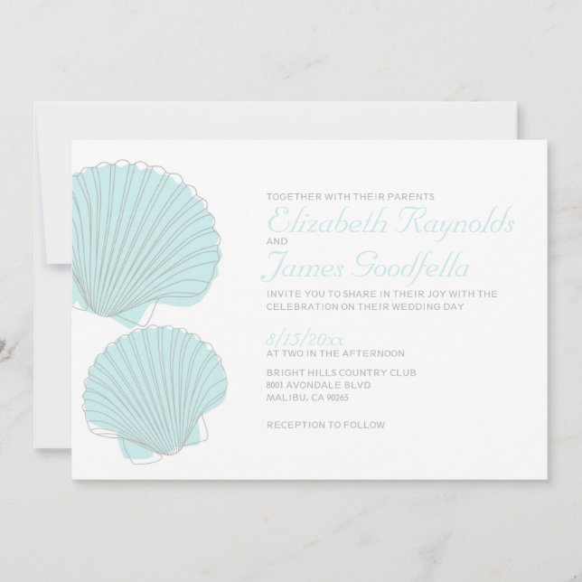 Coquillages de plage de Cute Invitations de mariag (Devant)