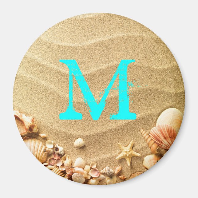 Coquillages de plage Hawaii Monogramme Aimant init (Devant)