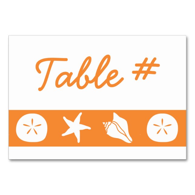 Coquillages d'été en carte de table orange (Devant)