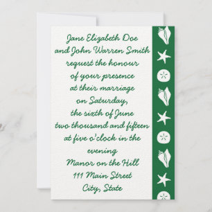 Coquillages d'été en Faire-part de mariage vert