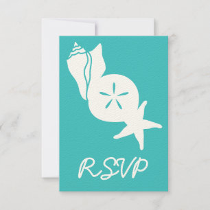Coquillages d'été en Turquoise carte RSVP