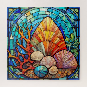 Coquillages et puzzle d'art en vitrail de corail