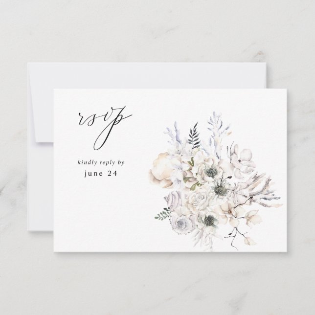 Coquillages & Floral blanc avec RSVP de repas 3 (Devant)
