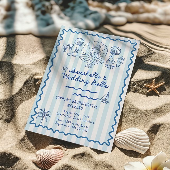 Coquillages Mariage Bells Bachelorette Invitation (Seashells & Wedding Bells Bachelorette Weekend Invitation )