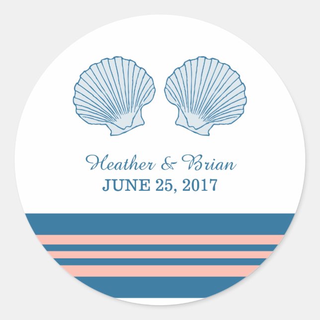 Coquillages marins corail bleu Stickers de mariage (Devant)