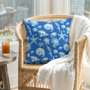 Coquillages. Nautique. Bleu Cobalt. Coussin décora