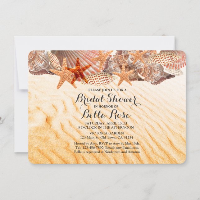 Coquillages plage nuptiale douche invitations coqu (Devant)