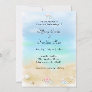 Coquillages sur la plage Mariage Invitations