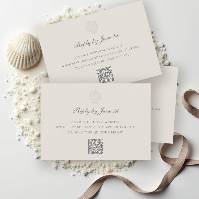 Coquille côtière marine QR Ecru Réponse du Mariage (nautical wedding rsvp reply coastal modern classic formal traditional shell ecru elegant)