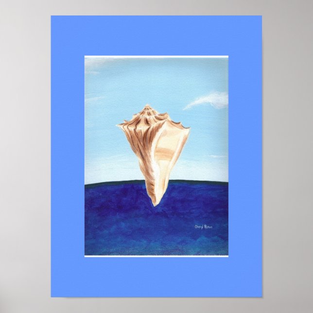 Coquille de conque et peinture de l'océan, affiche (Devant)