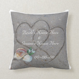 coquilles & coeur sur la plage coussin de mariage 