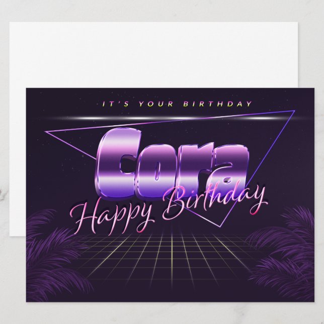 Cora Nom Prénom lila retro Carte Anniversaire (Devant / Derrière)