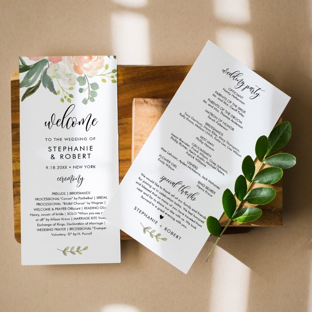 CORA Peach Floral Wedding Program (Créateur téléchargé)
