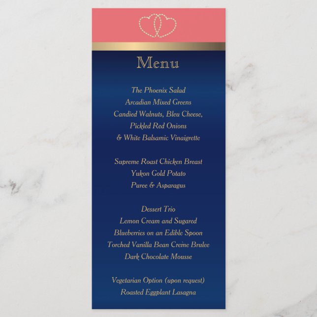 Corail and Navy Gold Hearts - Menu (Devant)