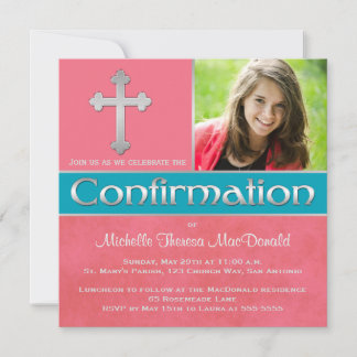 Corail, Aqua, Invitation photo de confirmation d'a