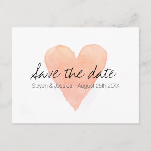 Corail aquarelle coeur enregistrer la date cartes