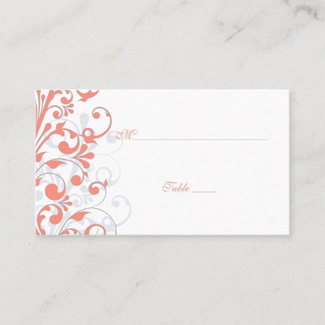 Corail, Blanc Floral Mariage Cartes de Place (Devant)
