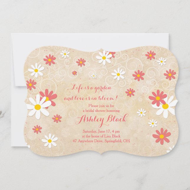 Corail Blanc Jaune Daisy Invitation de la nuptiale (Devant)