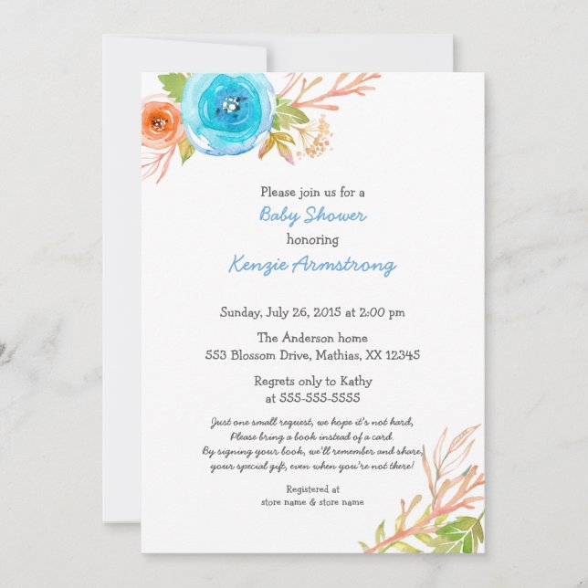 Corail bleu Baby shower Invitations neutre genre (Devant)