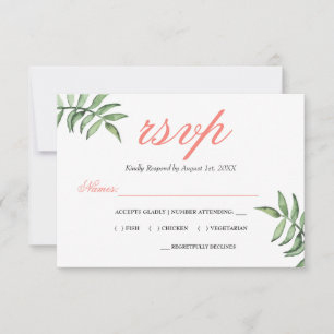 Corail botanique moderne Mariage vert RSVP