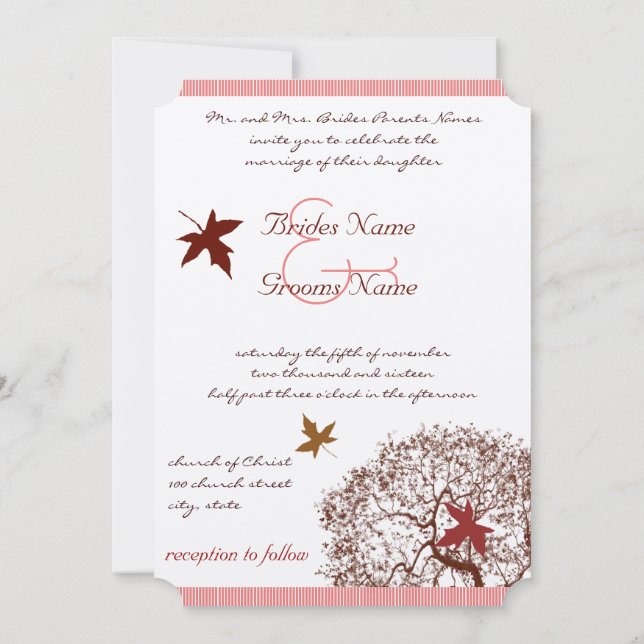 Corail Bourgogne Faire-part de mariage de tilleul  (Dos)