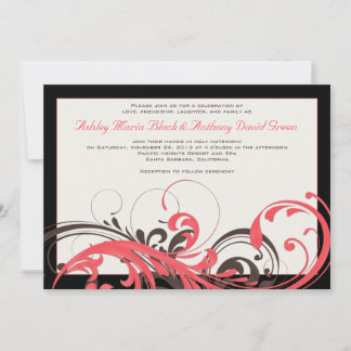 Corail, Brown, Faire-part de mariage Floral Noir