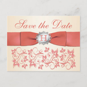 Corail, Champagne Floral Enregistrer la date Carte