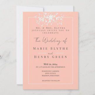 Corail & Crème Filigree Élégant mariage Invitation