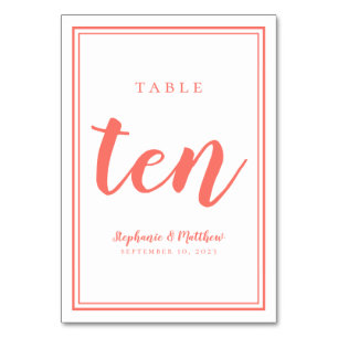 Corail et blanc Mariage simple numéro de table dix