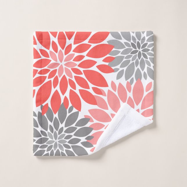Corail et chrysanthèmes gris Motif floral (Gant de toilette)