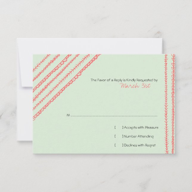 Corail et Mint Doodles amusants Mariage RSVP (Devant)