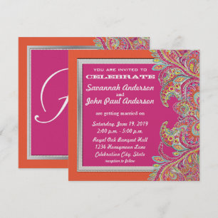Corail et rose Paisley Peacock Invitations de mari