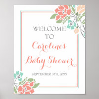 Corail floral et Affiche de bienvenue Baby shower