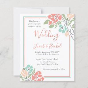 Corail floral Faire-part de mariage Turquoise