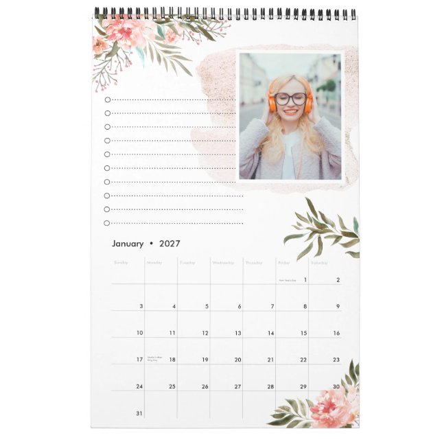 Corail Floral pêche | Calendrier de 12 photos avec (Jan 2027)
