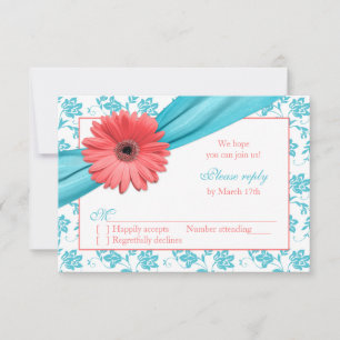 Corail Gerber Daisy Aqua Damassé Floral Réponse Ma