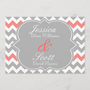 Corail gris Chevron Faire-part de mariage