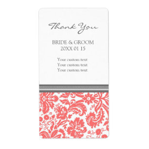 Corail gris Damas motif mariage étiquettes