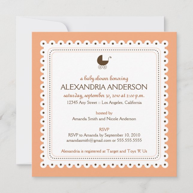 (Corail) Invitation Précieuse au Baby shower sur m (Devant)