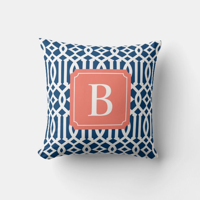 Corail & Navy Trellis | Oreiller (Recto)