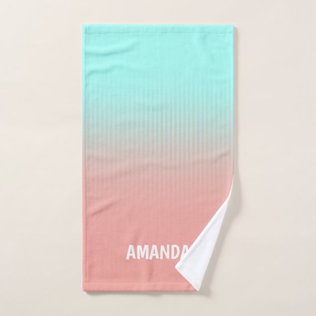 Corail personnalisable et rayures turquoise (Serviette à main)