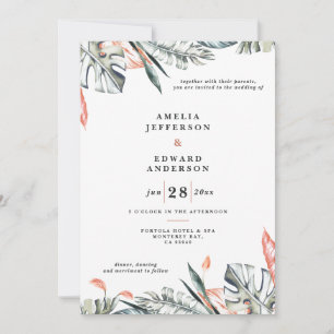 Corail rose et feuille tropicale mariage