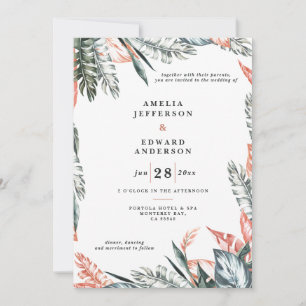 Corail rose et feuille tropicale mariage