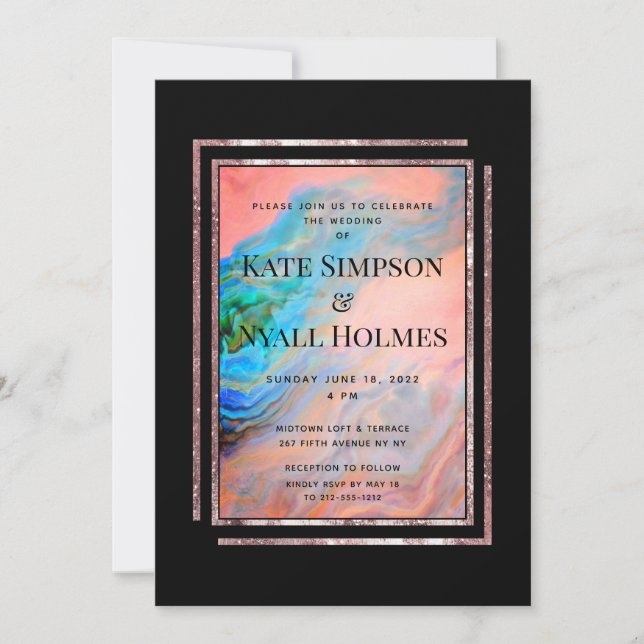 Corail rose Turquoise Agate Invitation de mariage (Devant)